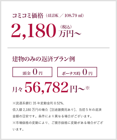 価格プラン コミコミ価格2,180万円～｜長野・上田・松本の新築・注文住宅・パネル工法