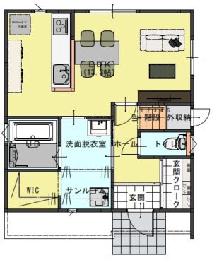 長野市篠ノ井御幣川の【土地・分譲地・全5区画】の建物プラン例の1階平面図