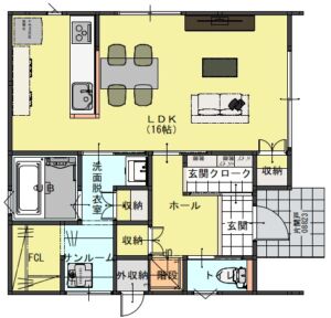 長野市篠ノ井御幣川の【土地・分譲地・全5区画】の建物プラン例の1階平面図
