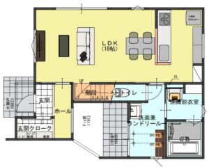 千曲市大字野高場の【土地】の建物プラン例の1階平面図